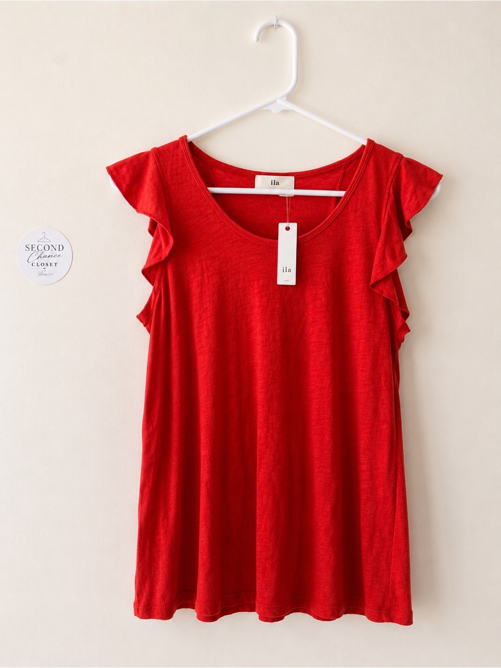 Anthropologie Red Flutter Sleeve Tunic